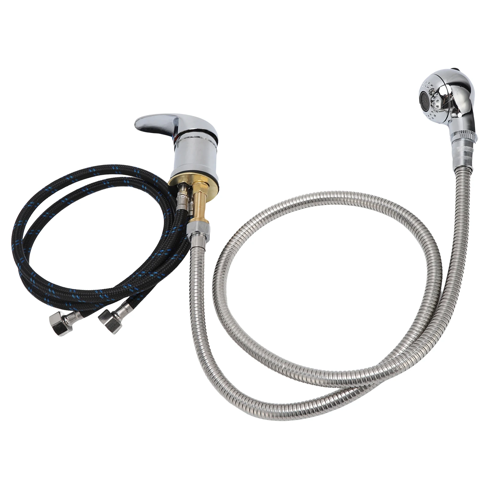 

Шампунь-мойка для парикмахерских с краном, трубой 70 см, подачей горячей и холодной воды, мягким шлангом 120 см и душевой лейкой