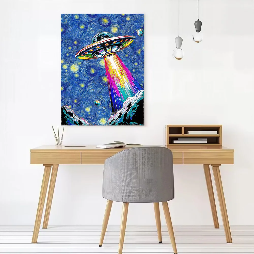 Starry Night UFO Abduction Canvas Print Perfect Gift for Fans Lovers Personalized Wall Art Poster for Home Decoration Ornaments