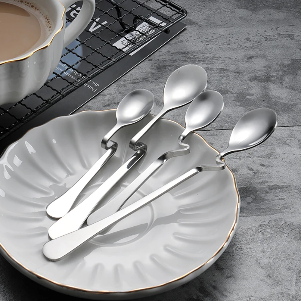 

Unique Cute Curved Spoon Teaspoon Condiment Drink Hanging Tea Coffee Dessert Stainless Steel Drink Home And Kitchen Tableware