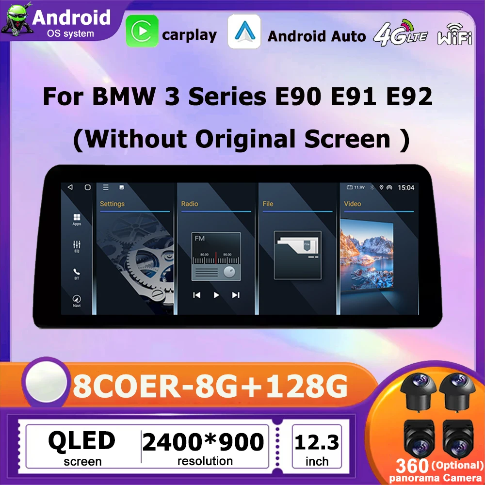 Android 16 For BMW 3 Series E90 E91 E92 2006 - 2011 Without Original Screen Car Radio Multimedia Wireless Carplay GPS BT WiFi