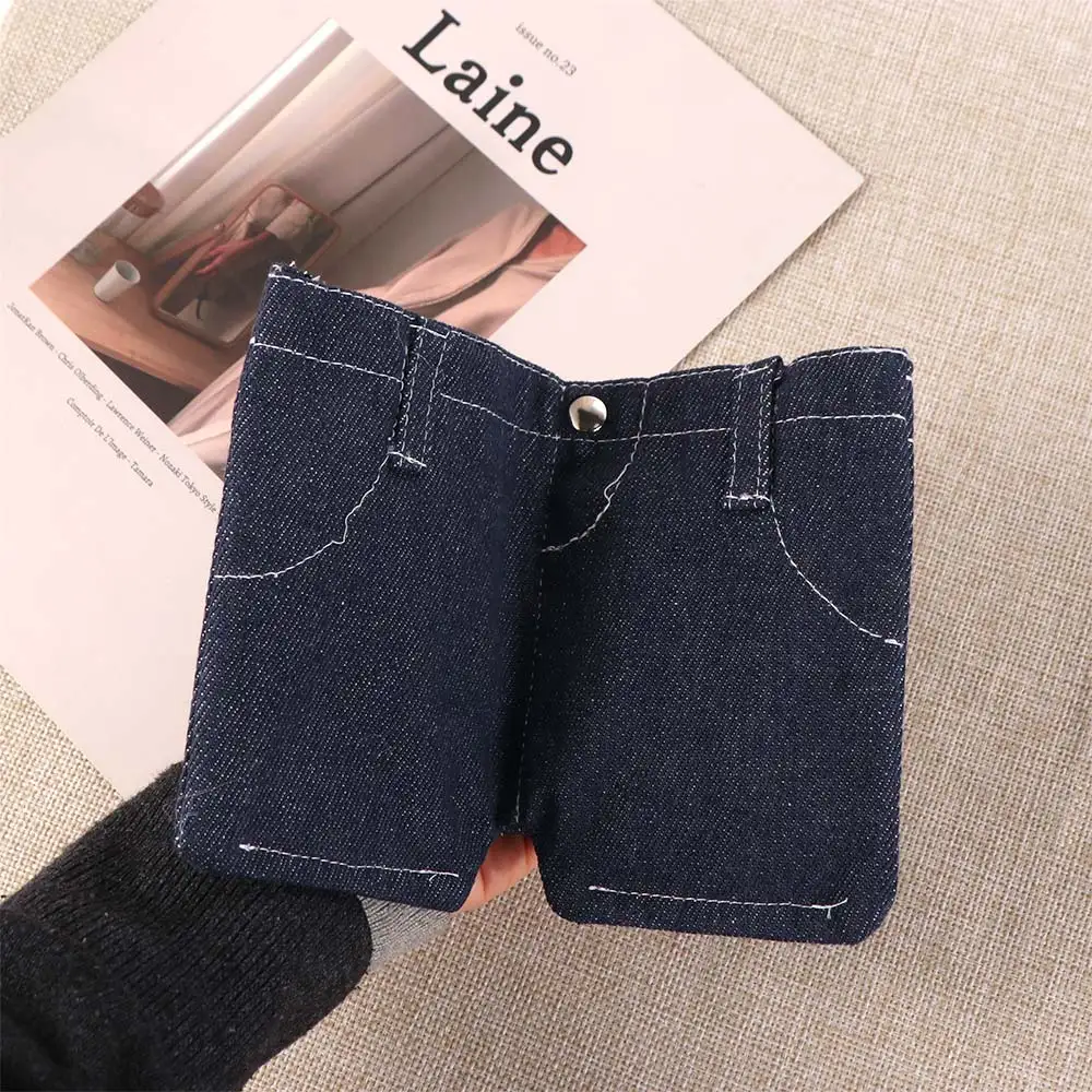 Creative Retro Mini Jeans Shaped Wallet Compact Size Bifold Pocket Pants Card Holder Portable Slim Foldable Change Bag Gift