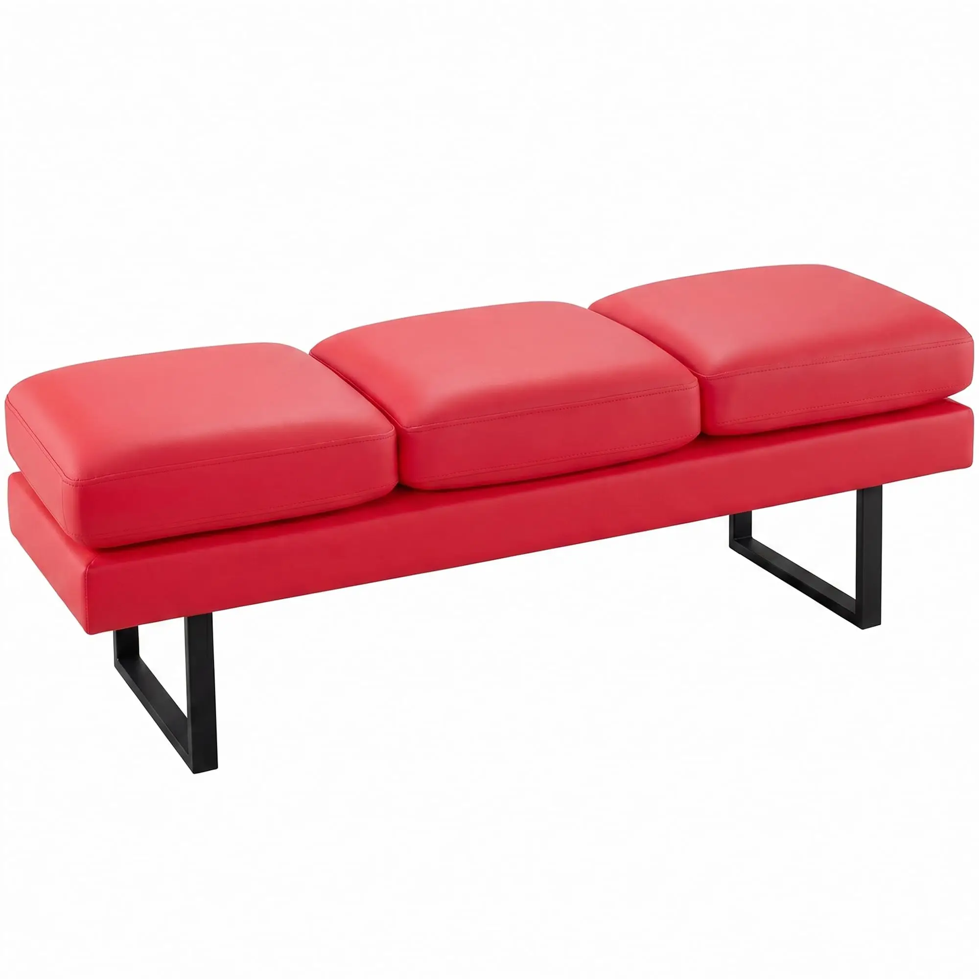 

60 Inch Red PU Leather Waiting Room Bench With Metal Legs For Office Lobby