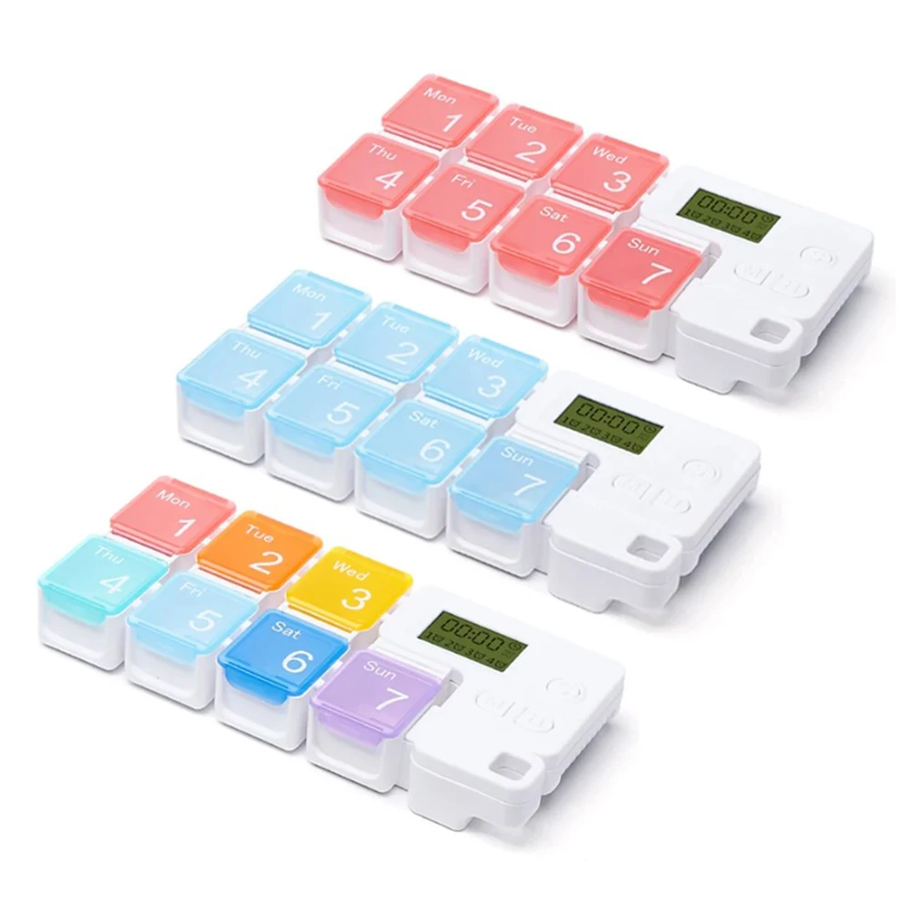 

INSMART Smart 7-Day Pill Storage Box Electronic Timing Reminder Medicine Boxes Alarm Timer Pills Organizer Pill Drug Container