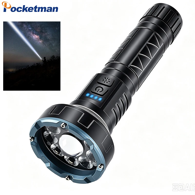 Rechargeable LED Flashlight 9 Modes Bright Tactical Flashlight with White Warm Red COB Side Light Magnetic Tail Handheld Torch