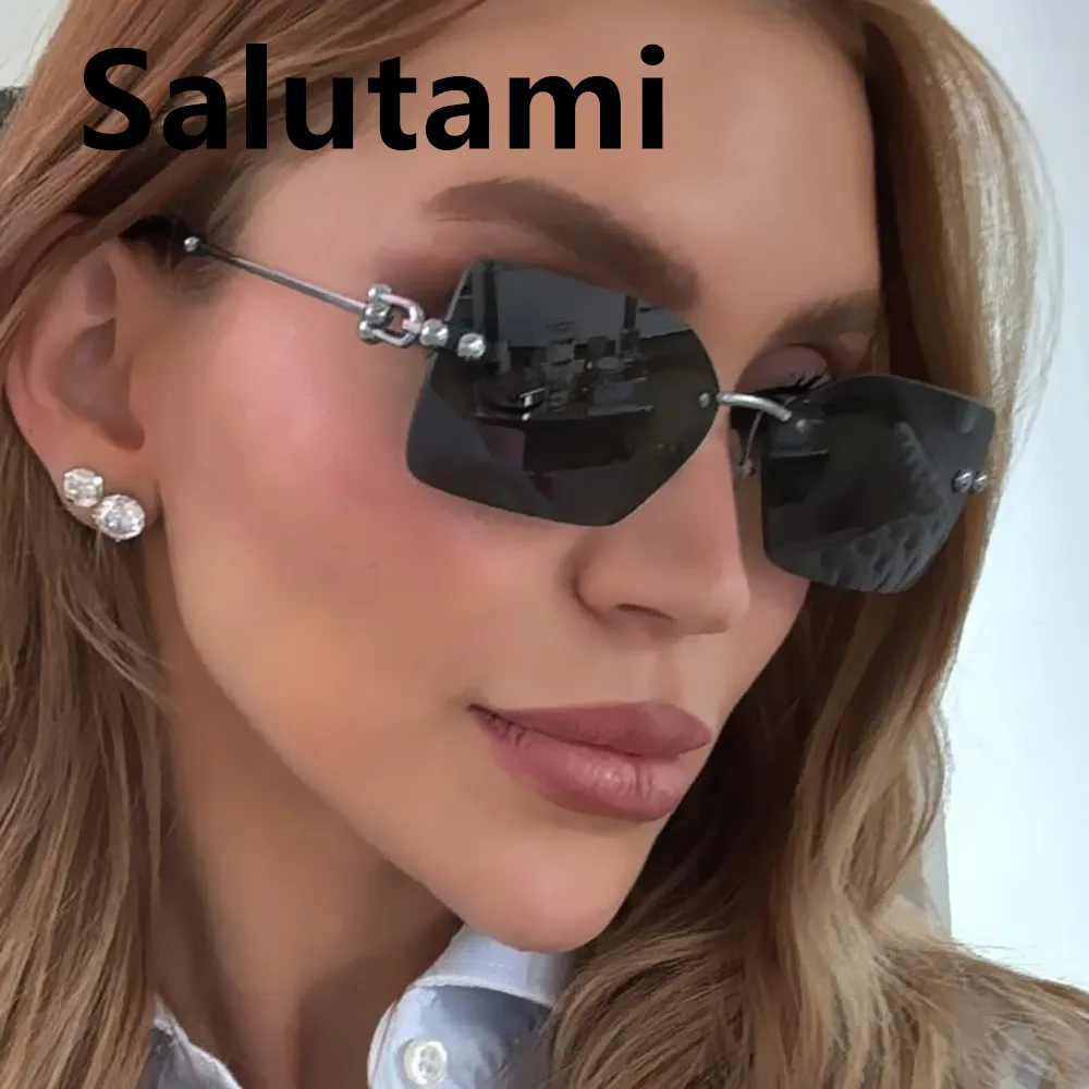 

rimless Irregular polygon cat eye sunglasses for women new fashion brand alloy gradient elegant sun glasses ladies sexy shades