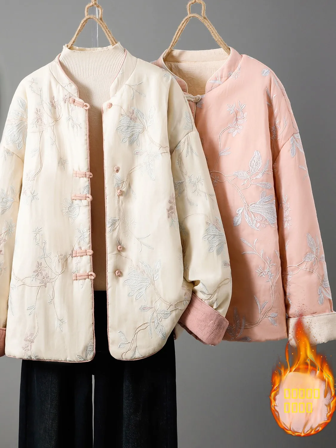 

Women's Cotton Linen Print Jaet Thiened Winter Coat Retro Sle Button up Long Sve Regular Length Stand Collar Coat