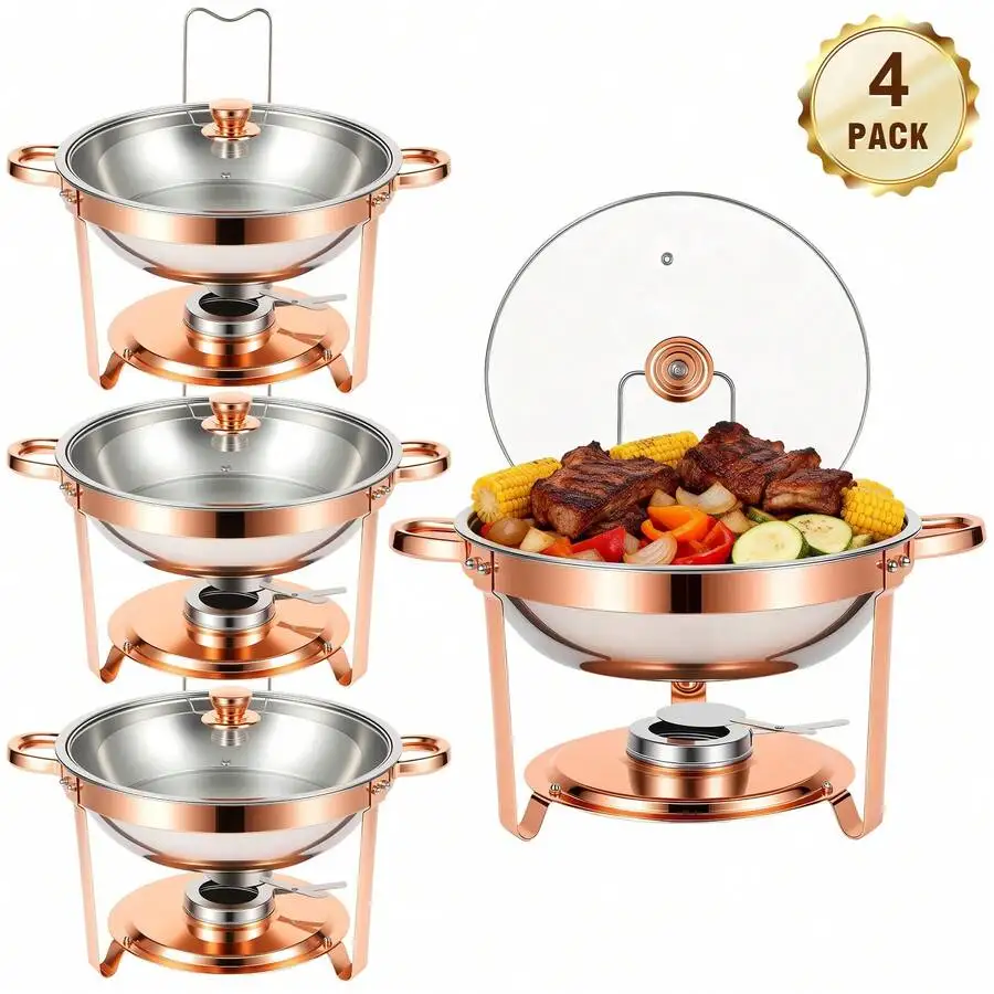5QT Round Chafing Dish Buffet Set ,316 Stainless Steel Buffet Warmer With Lid Catering Container For Wedding Party New Year Cooking & Buffet Servers And Warmers  (1/2/4/6 Pack )