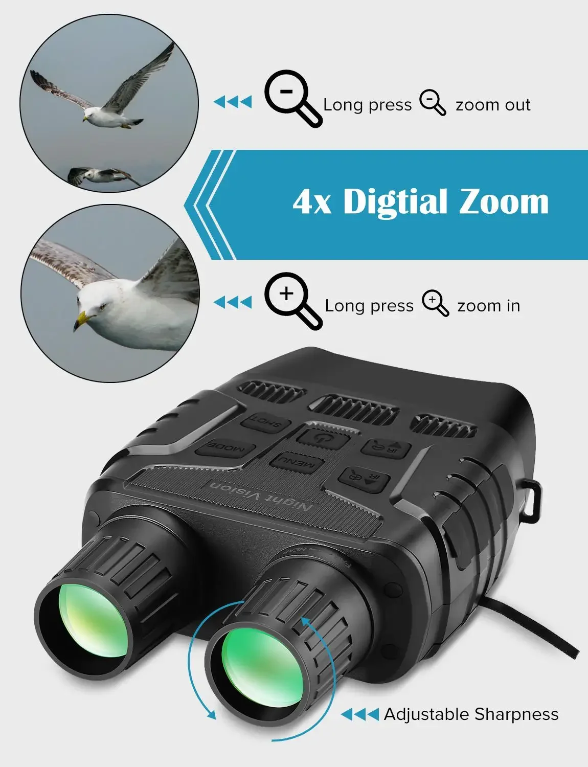 Digital Night Vision Binoculars Device 300 Yards IR Telescope Zoom Optics 2.3' Screen HD Photo & Video Hunting Camera Recording
