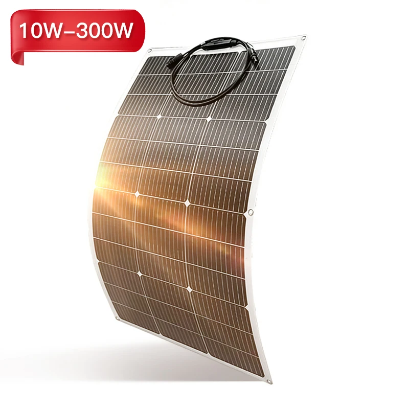 Гибкие фотоэлектрические солнечные панели 10-200 Вт/19 В для домашнего использования, монокристаллические, для яхт, автодомов, электромобилей, мягкие панели.