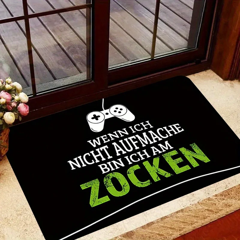 Funny Gamer German Text Zocken Door Mat, Video Game Controller Entrance Floor Rug, Geek Gift Home Decor Carpet