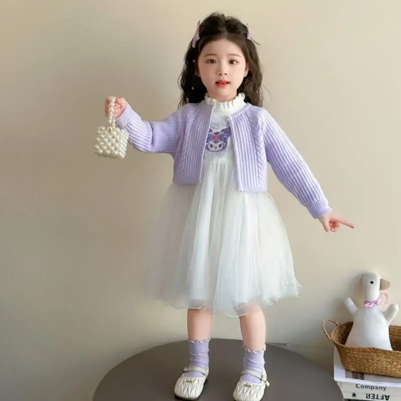 2 قطعة فستان الفتيات الربيع والخريف نمط سانريو 2025 جديد للأطفال المألوف كورومي سترة طفلة الخريف الأميرة تنورة #3