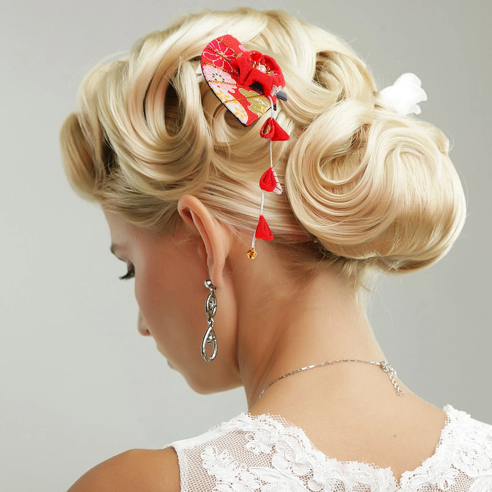 

Hairpin Japanese Style Tassel Flower Decor For Woman Party Festival Daily Wear Red Hair Accessory
