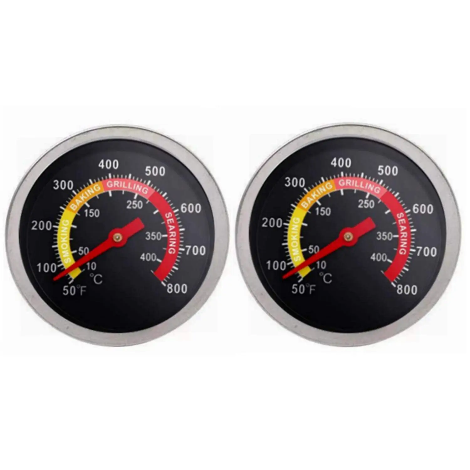 Termometro per griglia per barbecue, misuratore di temperatura per affumicatore da 2 pezzi per griglia a carbone, cottura della carne per barbecue, resistente al calore e facile da leggere.