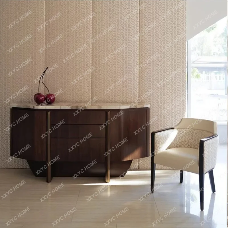 XX Mid-Century Modern Solid Wood Sideboard,  Minimalist Walnut Color Entryway Cabinet,  Style Storage Buffet
