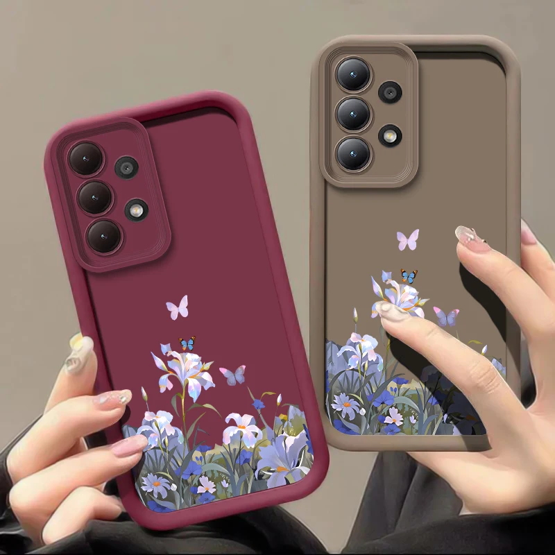 Soft Matte Phone Case For Samsung Galaxy A07 A06 A05 A05S A04E A04S A03 Core A51 A71 A21S A31 A32 A22 A12 Flower Butterfly Cover