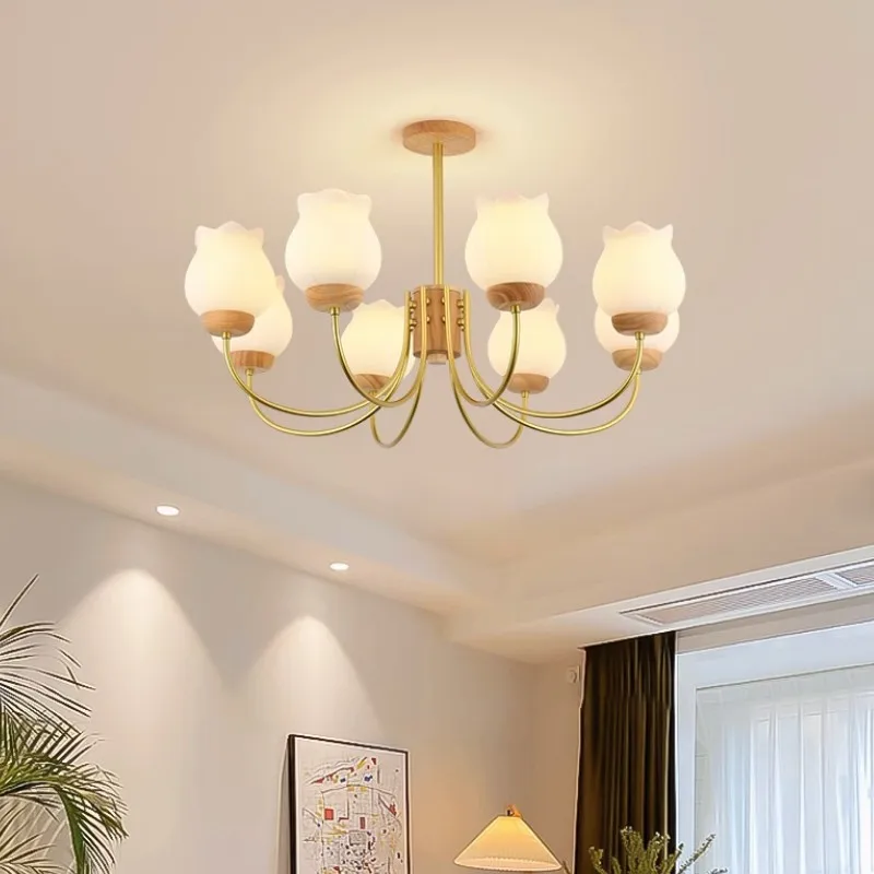 Retro bell orchid cream wind light Living room pendant light modern and simple rustic master bedroom