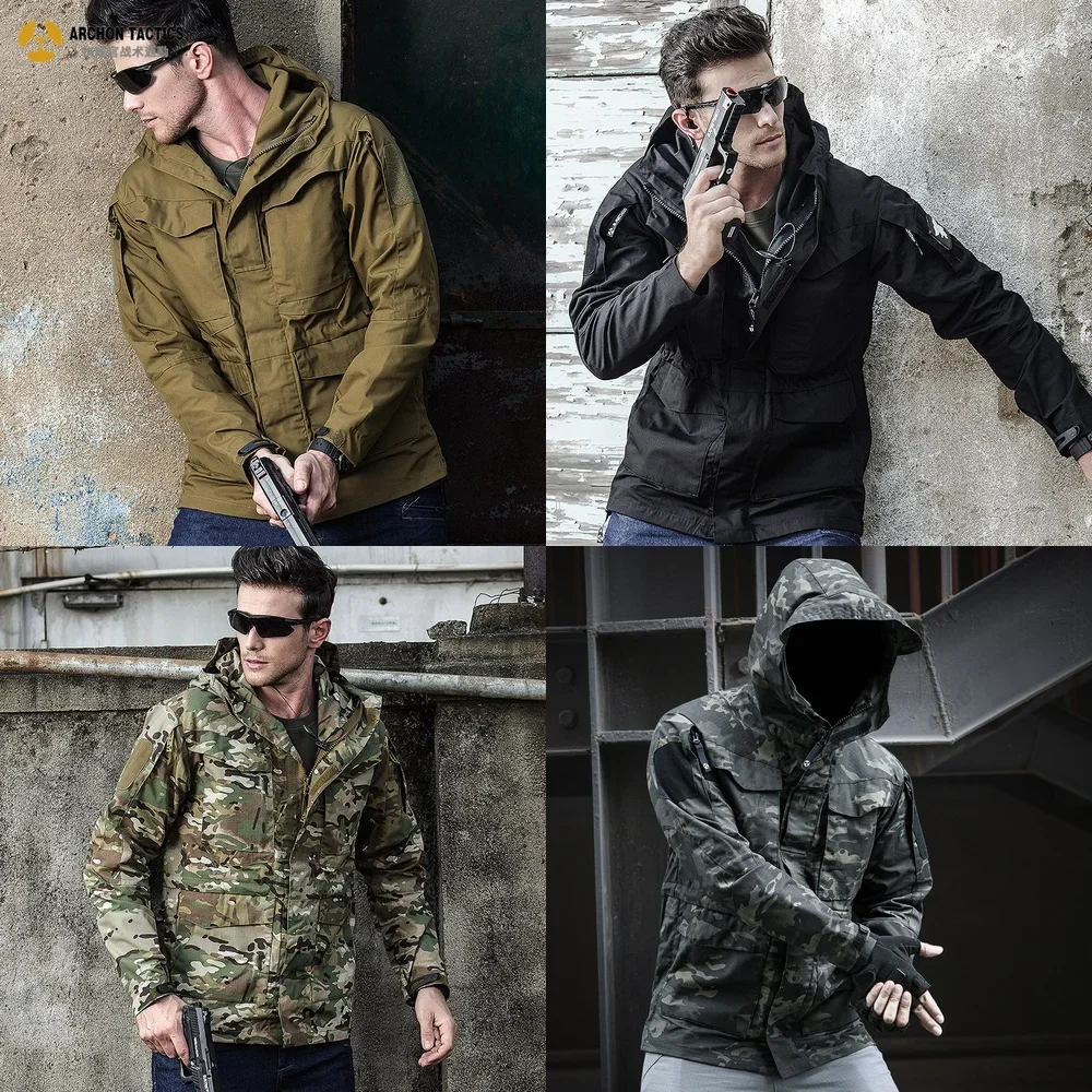 

Windbreaker Jacket Men's Trench Coat Tactical Outdoor Waterproof Windbreaker Military Style Long Jacket