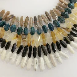 Natural Gemstones Lepidolite obsidian Double Pointed Crystal Drill Center Hole Chakra Beads For Jewelry Making DIY Bracelet Bead