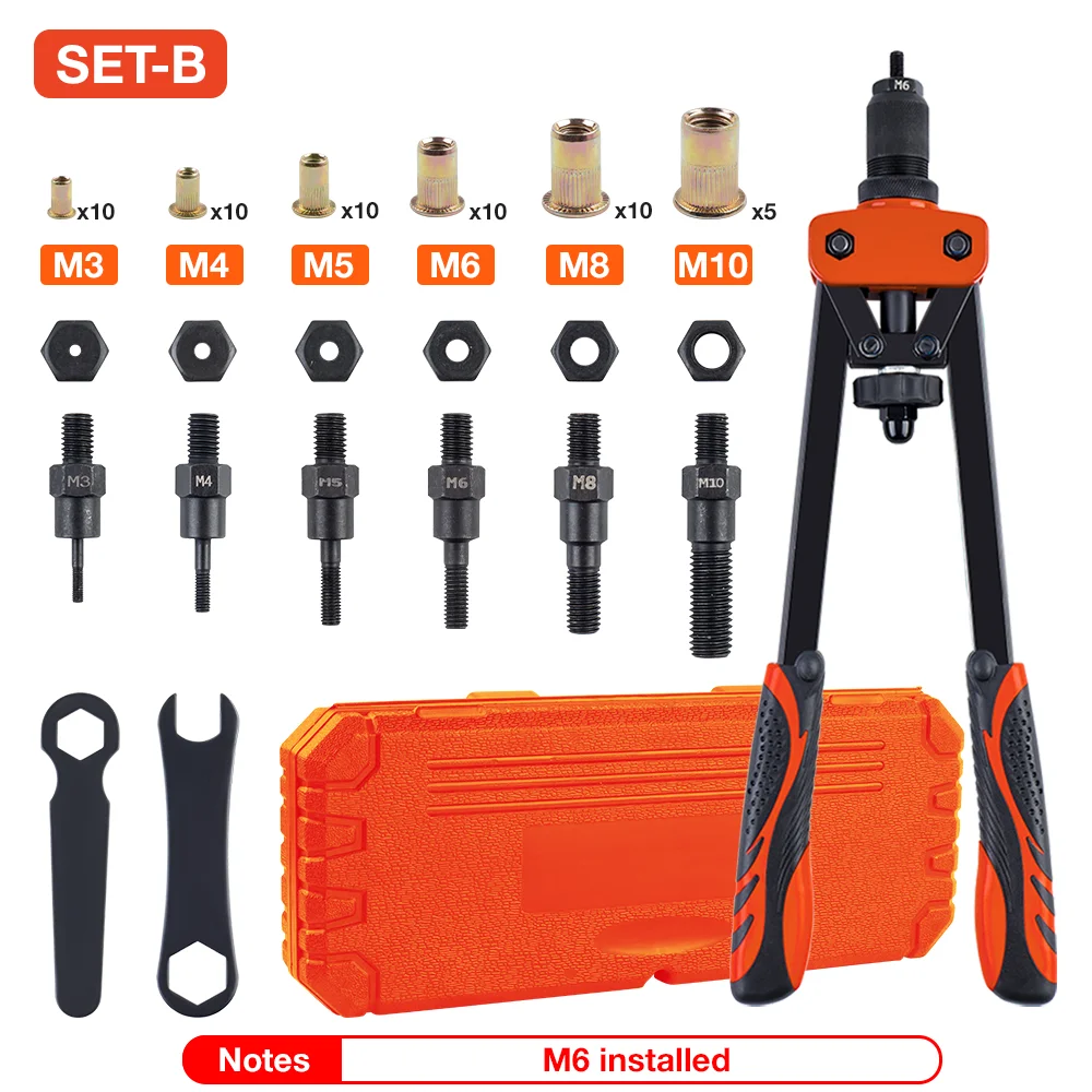 Manual Rivet Nut Gun, M3 M4 M5 M6 M8 M10 Cordless Rivet Nut Gun, Multi-Size Insert Rivet Nut Tool, Including Wrench And Tool Box image 3