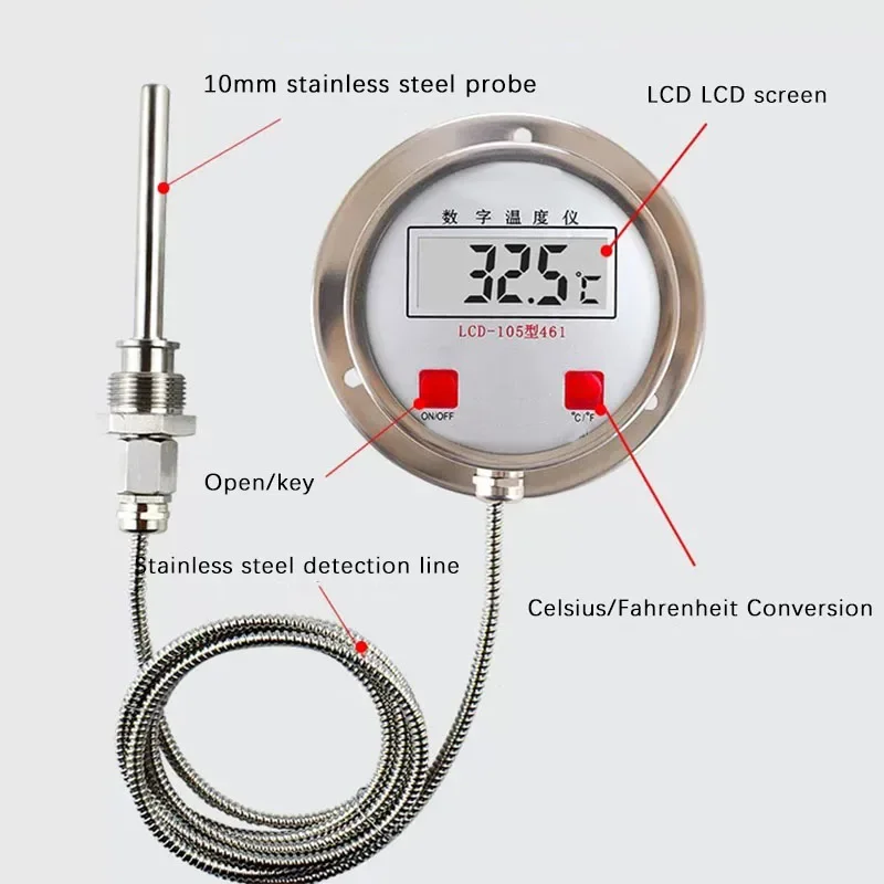 Stainless Steel High-Precision Digital Thermometer With Probe Display Sensor Electronic Water Temperature Meter