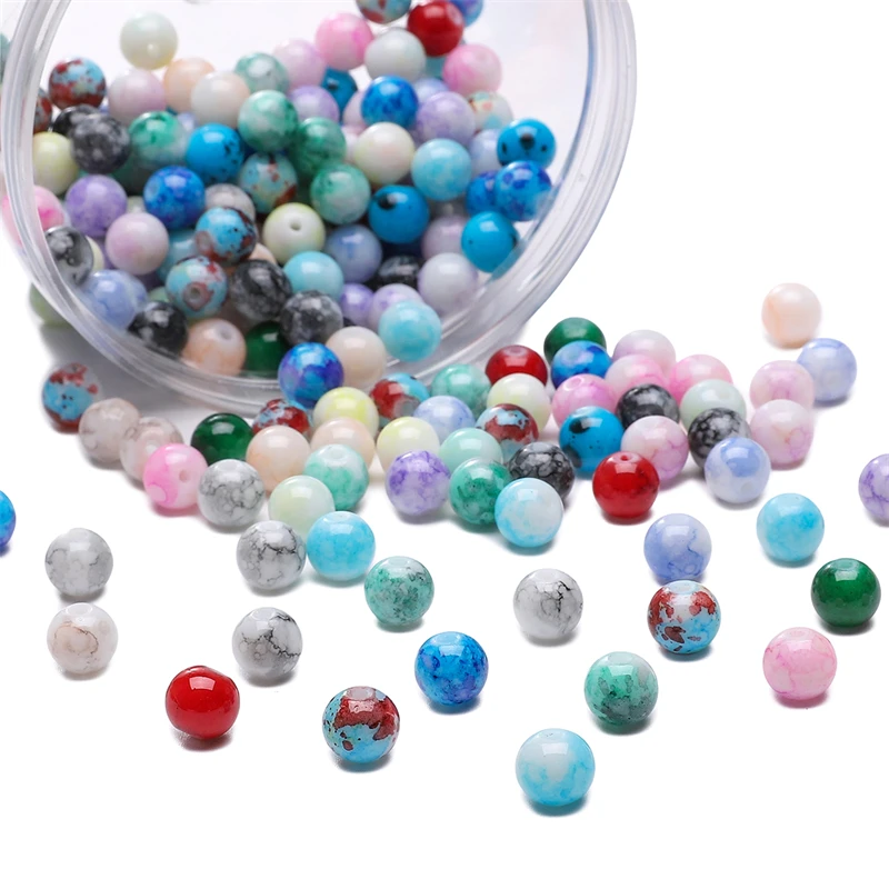 30pcs 8mm Colorful Glass Round Beads Loose Beads Hole 1mm for Bracelet Necklace Earring DIY Jewelry Making Craft Accessories