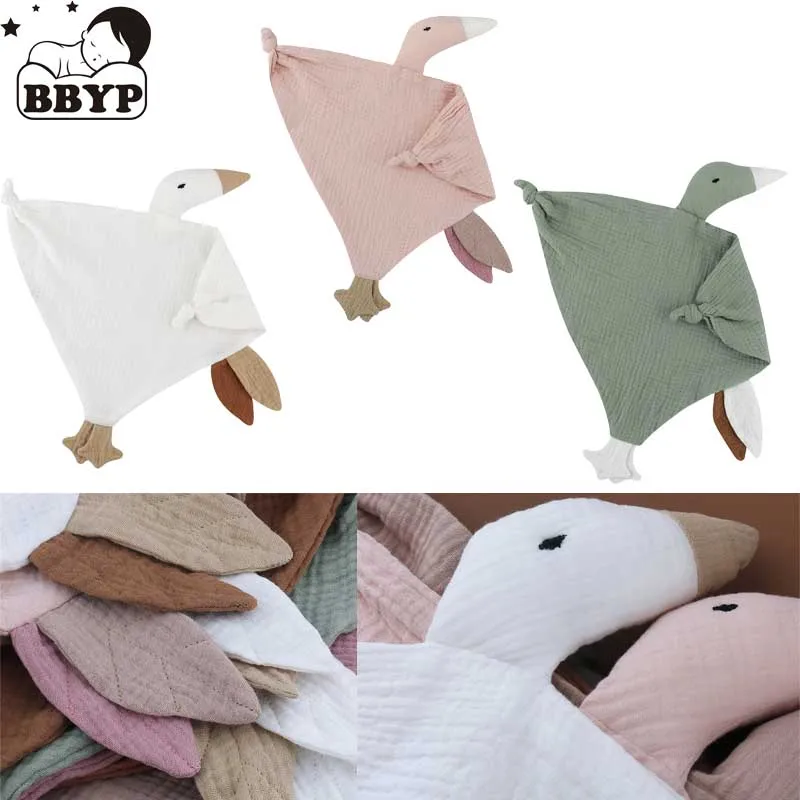 Soft Cotton Muslin Soother Appease Towel Baby Bib Kawaii Animal Goose Handkerchief Sleeping Cuddling Towel Facecloth 40x32cm