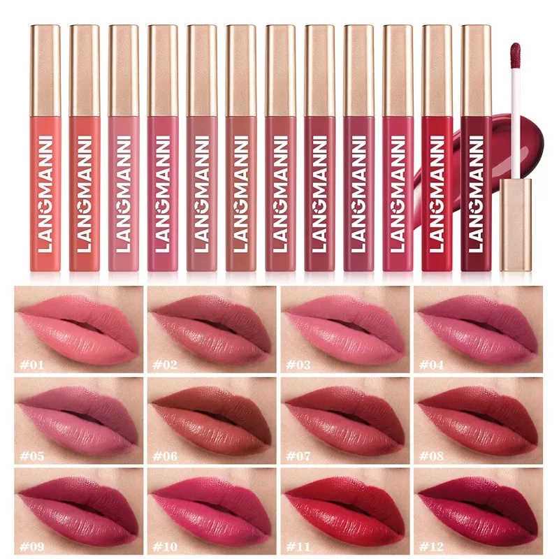 12 Colors Matte Lip Gloss Waterproof Long-lasting Velvet Non-drying Moisturizing Lip Glaze Nude Red Pink Liquid Lipstick Makeup