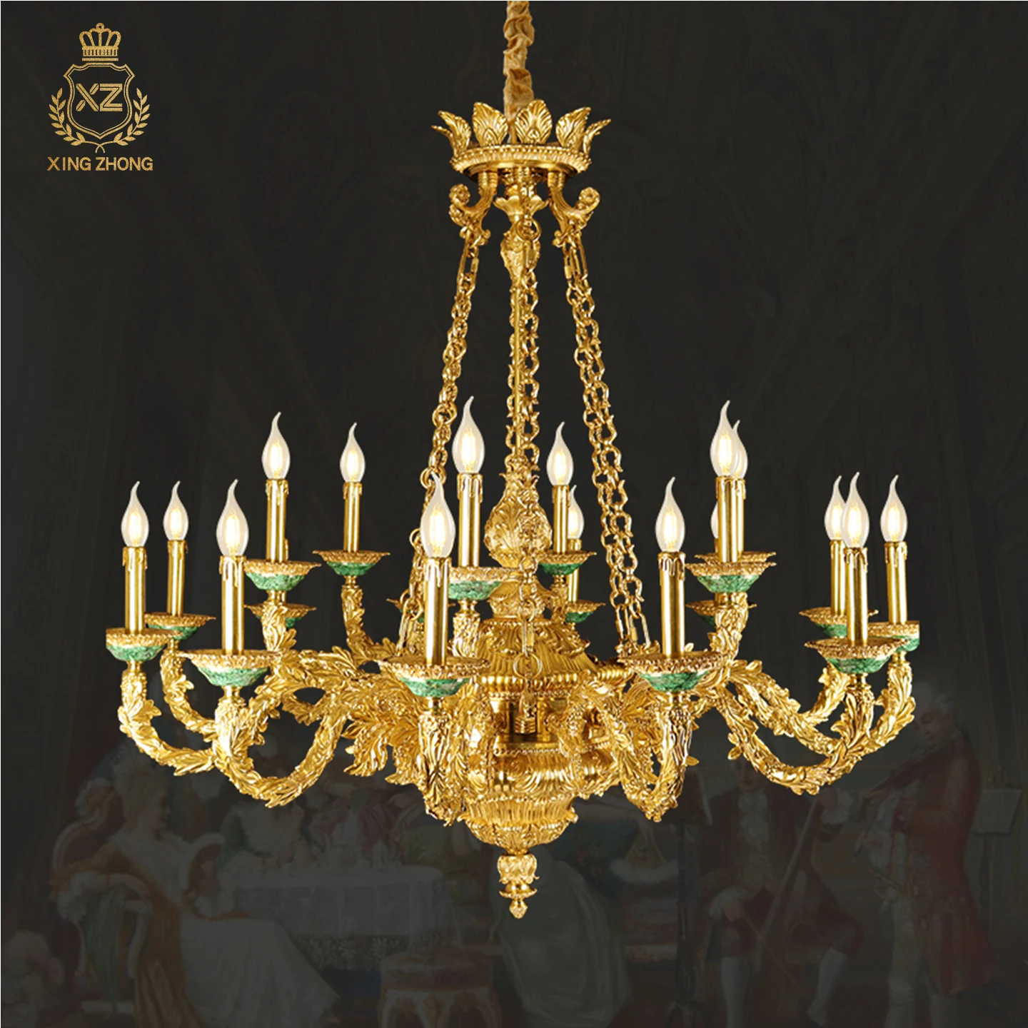 French Royal Retro Villa Living Room Indoor Dewaxed Copper Chandelier Hotel Banquet Hall Dining Room Candle Pendant Lamp