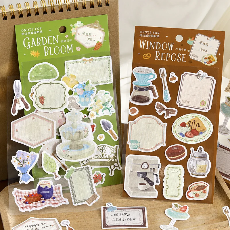 2pcs Vintage Illustrations Wood Grain Paper Decor Cute Phone Case and Journal Diy Handbook Material School Office Supplie