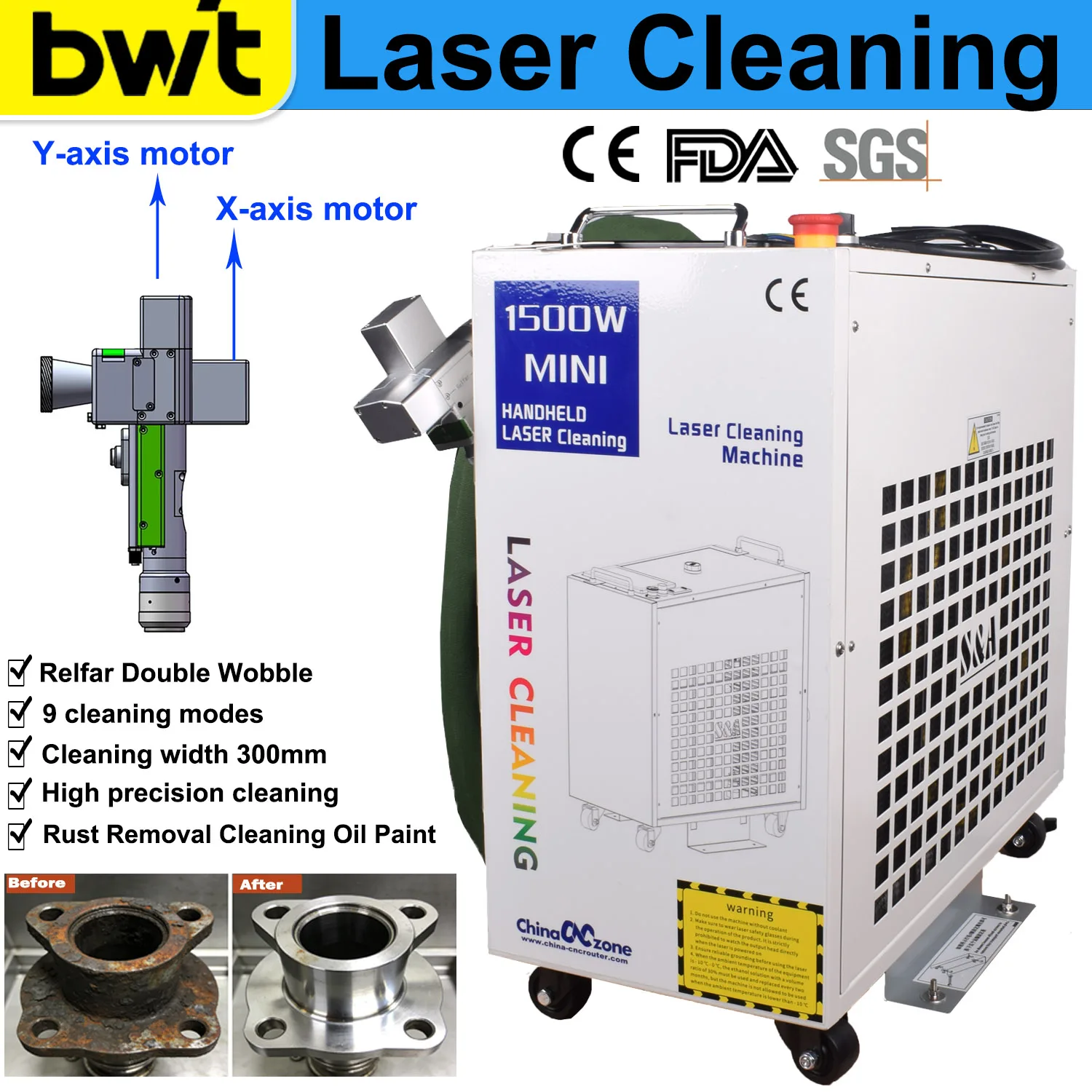 Machine de nettoyage laser BWT1500W pour l'élimination de la rouille et du peinture à l'huile sur métal, largeur 300 mm, nettoyeur laser à fibre pour l'élimination de la rouille