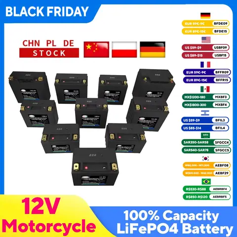 12V Motorcycle Battery LiFePO4 4Ah 7AH 9Ah Lithium Iron Phosphate Built in BMS CCA 260A 350A 450A 520A 620A for ATV UTV Scooter