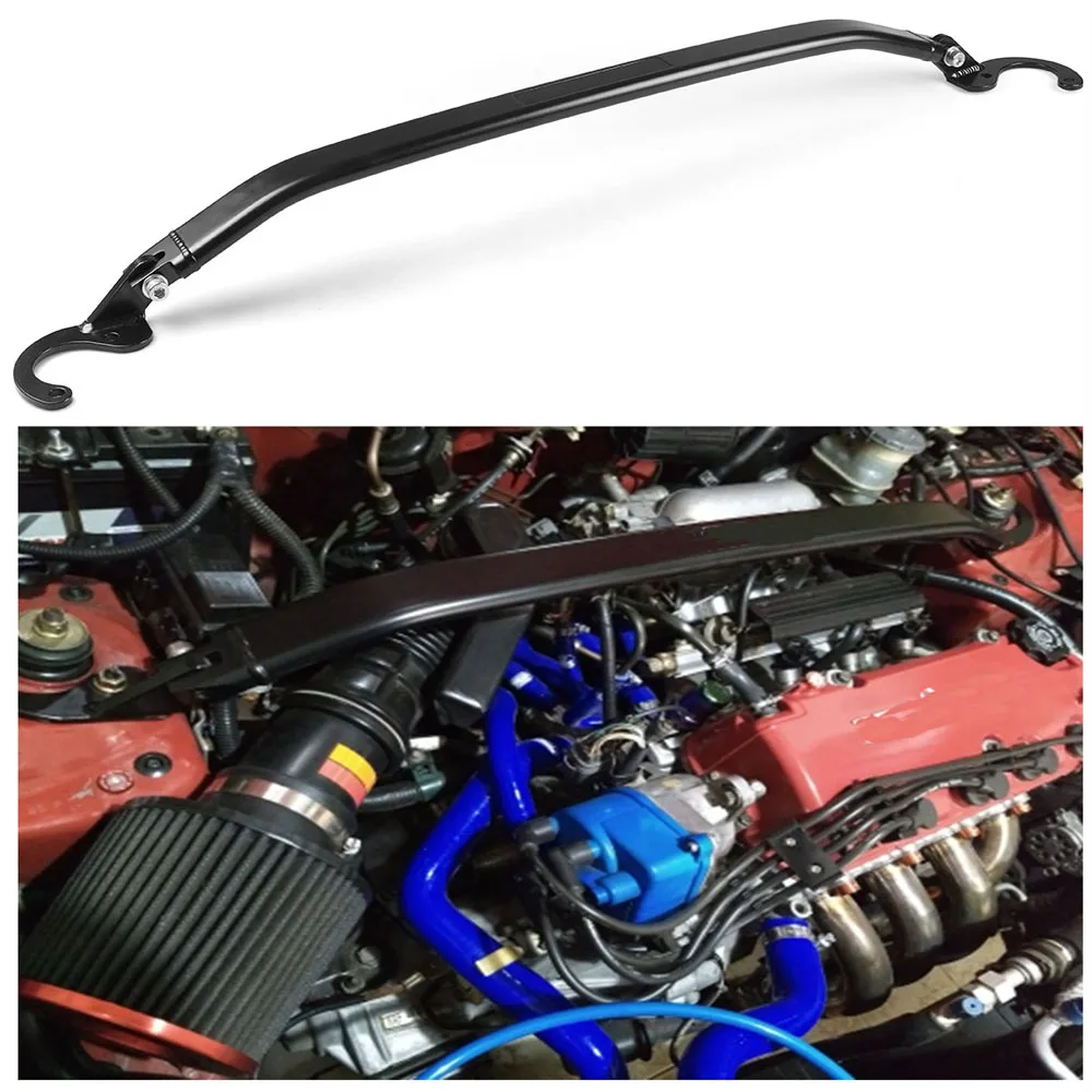 Front Strut Bar Black for Honda 92-00 Civic EG EK/93-97 Del Sol/94-01 Integra DC2 Front Upper Strut Brace Bar Black/Sliver