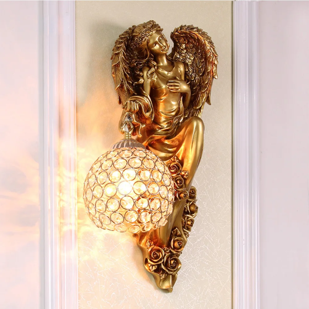 European Angel Wall Lamp E27 LED Living Room Background Wall Lamp Creative Aisle Corridor Decorative Lamp Bedroom Bedside Lamp