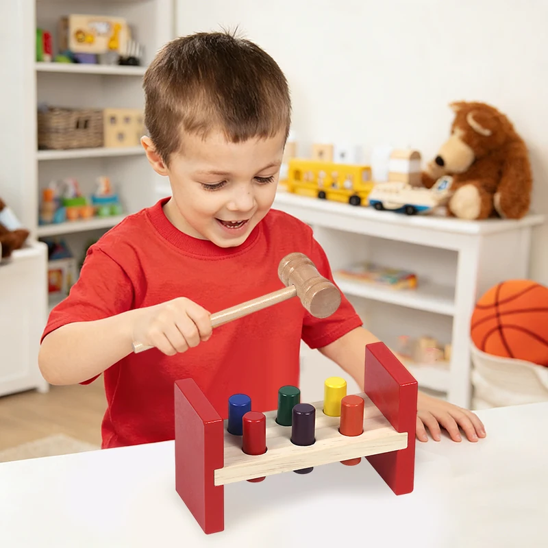 Martillo de juguete de madera Montessori para niños, juego sensorial de entrenamiento de Motor fino, juego cognitivo de Color, juguete educativo para niños autistas