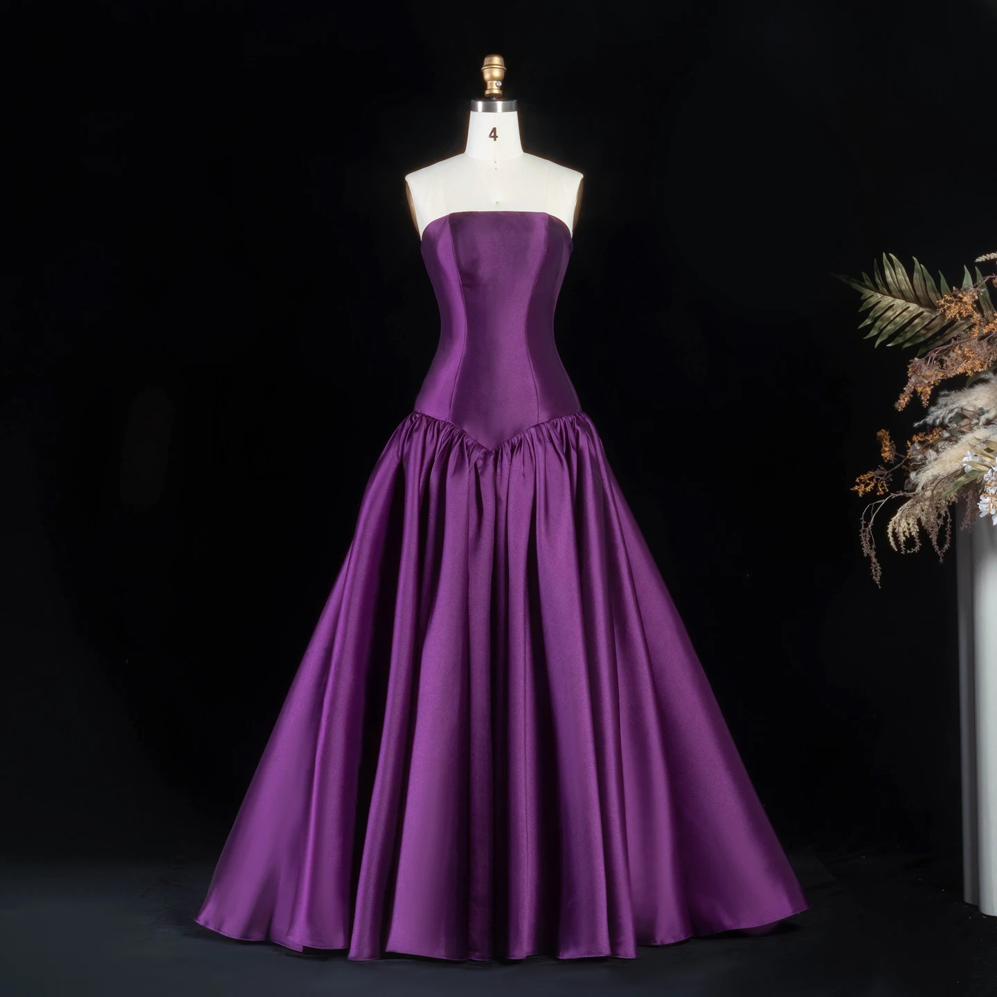 Sharon Said Marineblaues Satin-Abendkleid, trägerlos, tailliert, mit Korsett, geraffter Taille, voluminöses A-Linien-Formal-Partykleid SF480 Custo – Detail 20