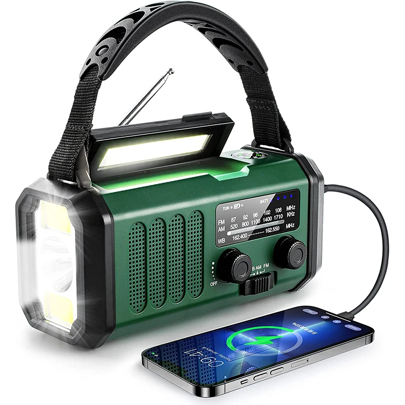 

Solar Hand Crank Emergency Radio 10000mAh AM FM Alarm Flashlight Waterproof Radio for Camping Hiking