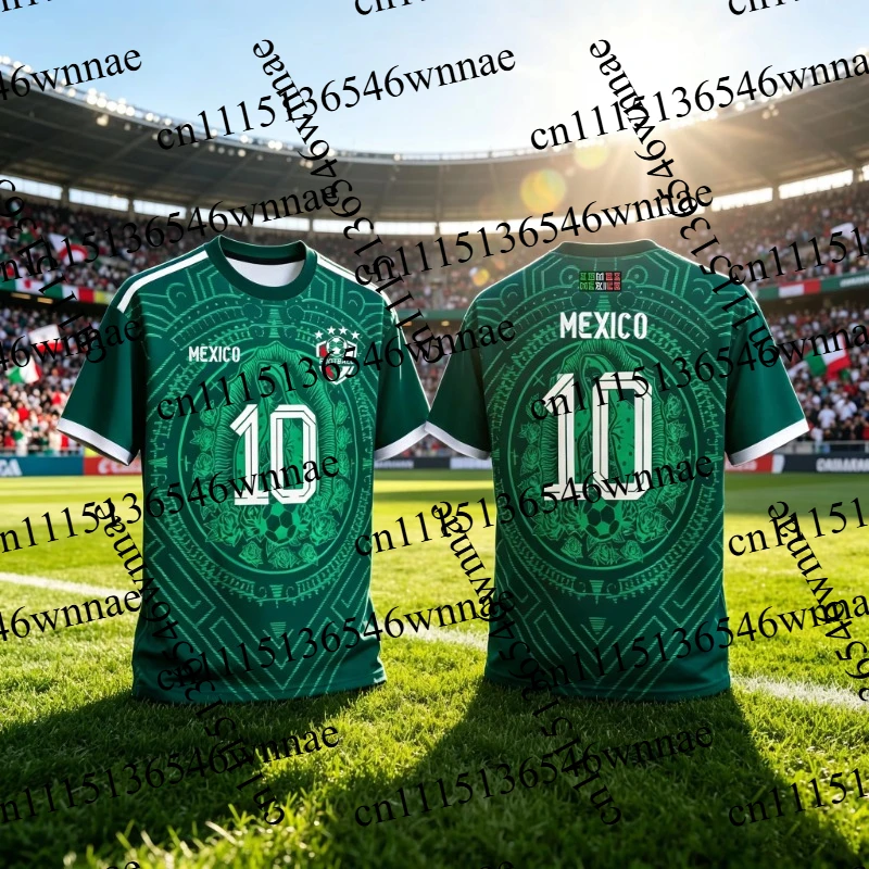 Men's Mexico 10 Soccer Jersey, Ethnic‑Pattern Print Short‑Sleeve Football Shirt, Quick‑Dry Fan Sports Top