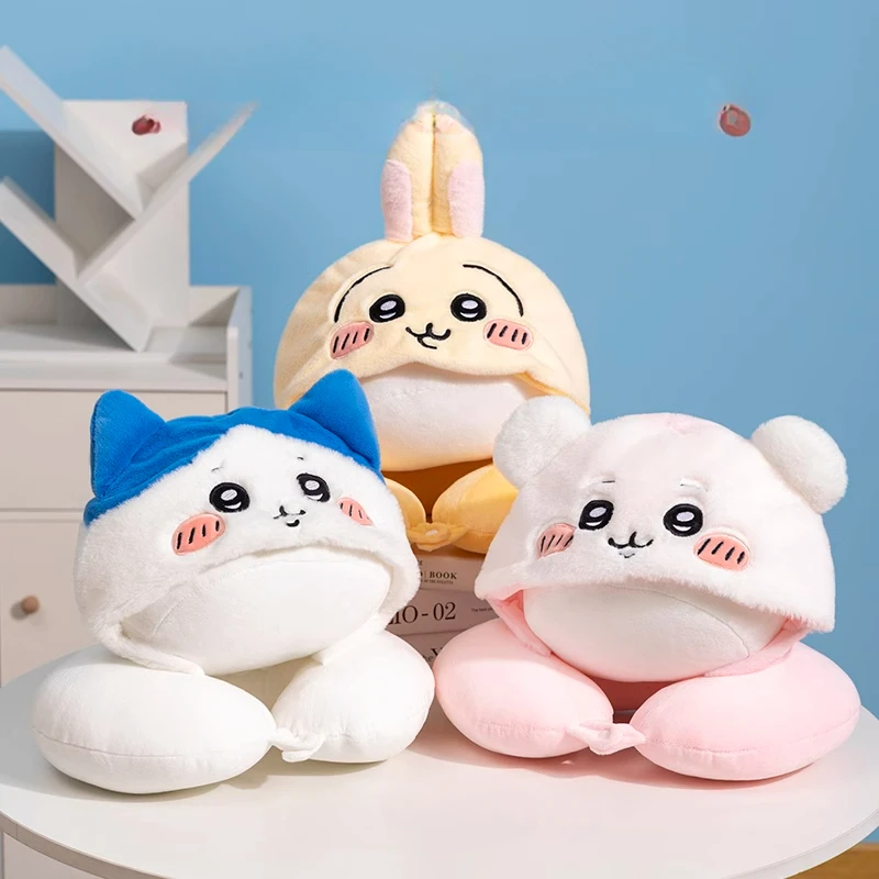 

Kawaii birthday gift Chiikawa Hachiware Usagi Hooded U-neck pillow Travel car office sleep