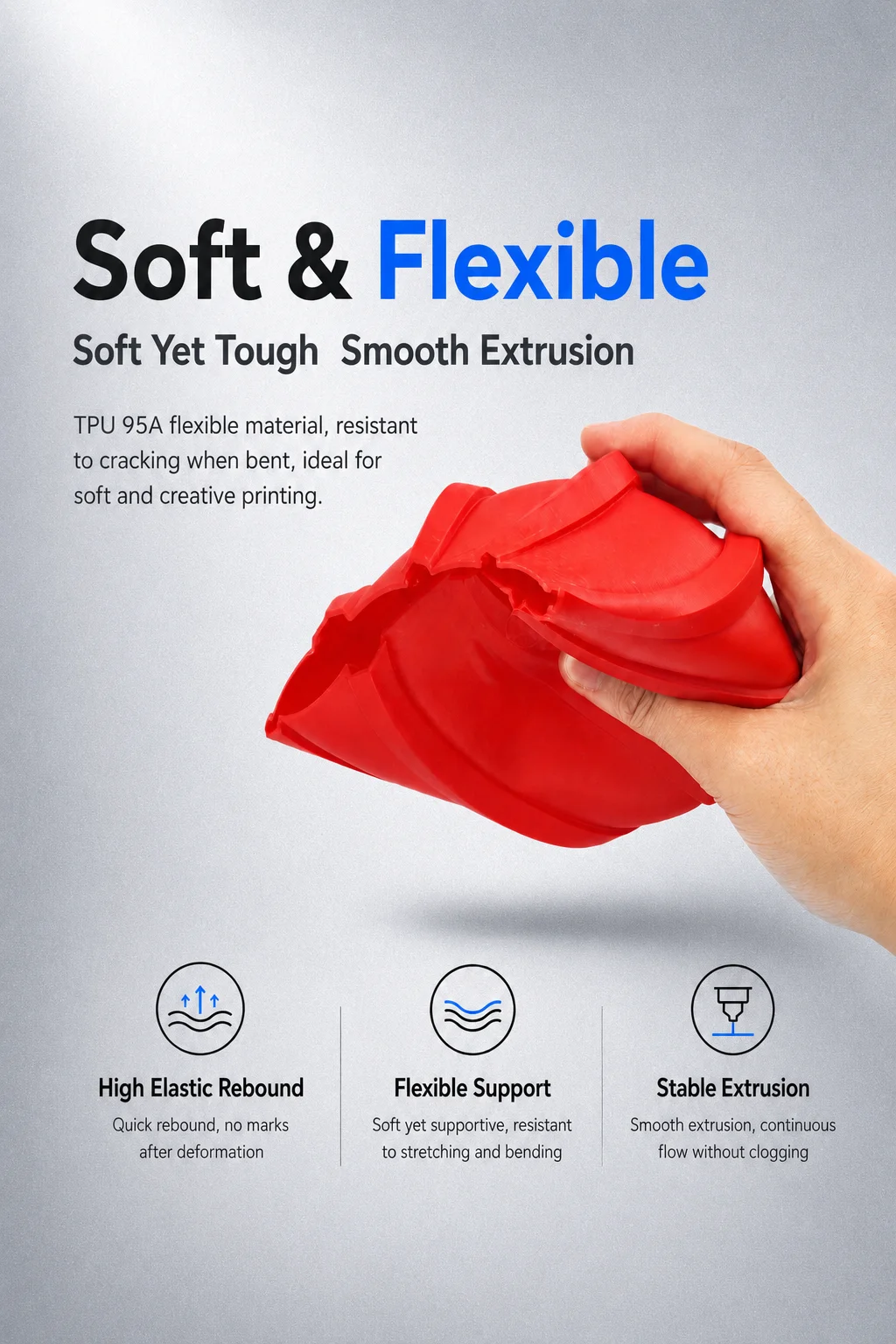 TPU 95A Flexible Filament 1.75mm Soft Rubber Like Material for RC Tires Functional Parts FDM Printing 1KG