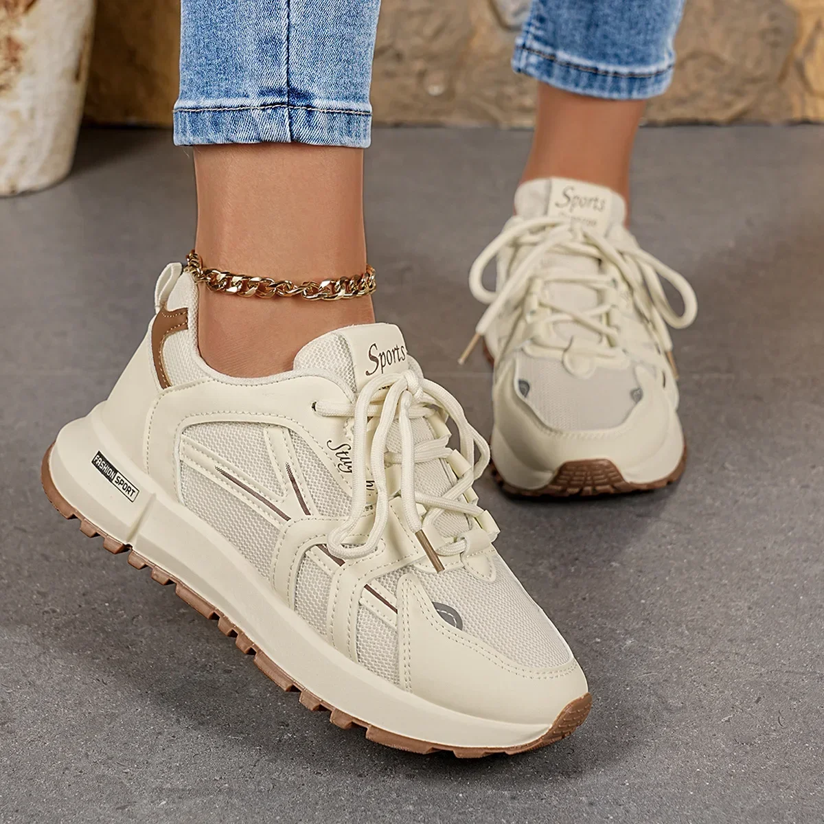 2025 Neue bequeme und stilvolle Damenschuhe: Elegante, einfarbige, sportliche Freizeitschuhe mit runder Spitze für Frühling und Herbst – Detail 1