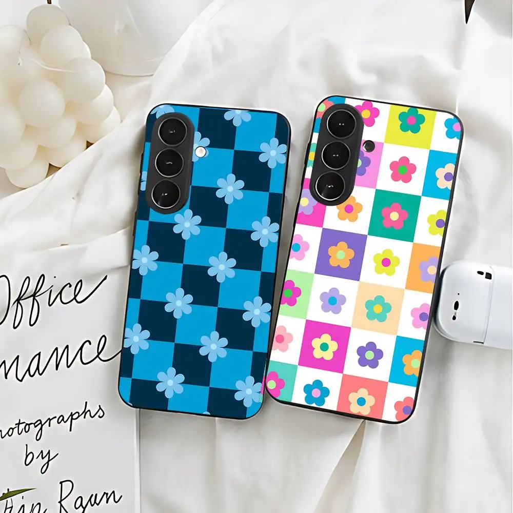 Checkered Flower Full Camera Protection Silicone Case For Samsung Galaxy S21 S22 S23 S24ULTRA S25ULTRA FE Ultra Plus5G A52S S26