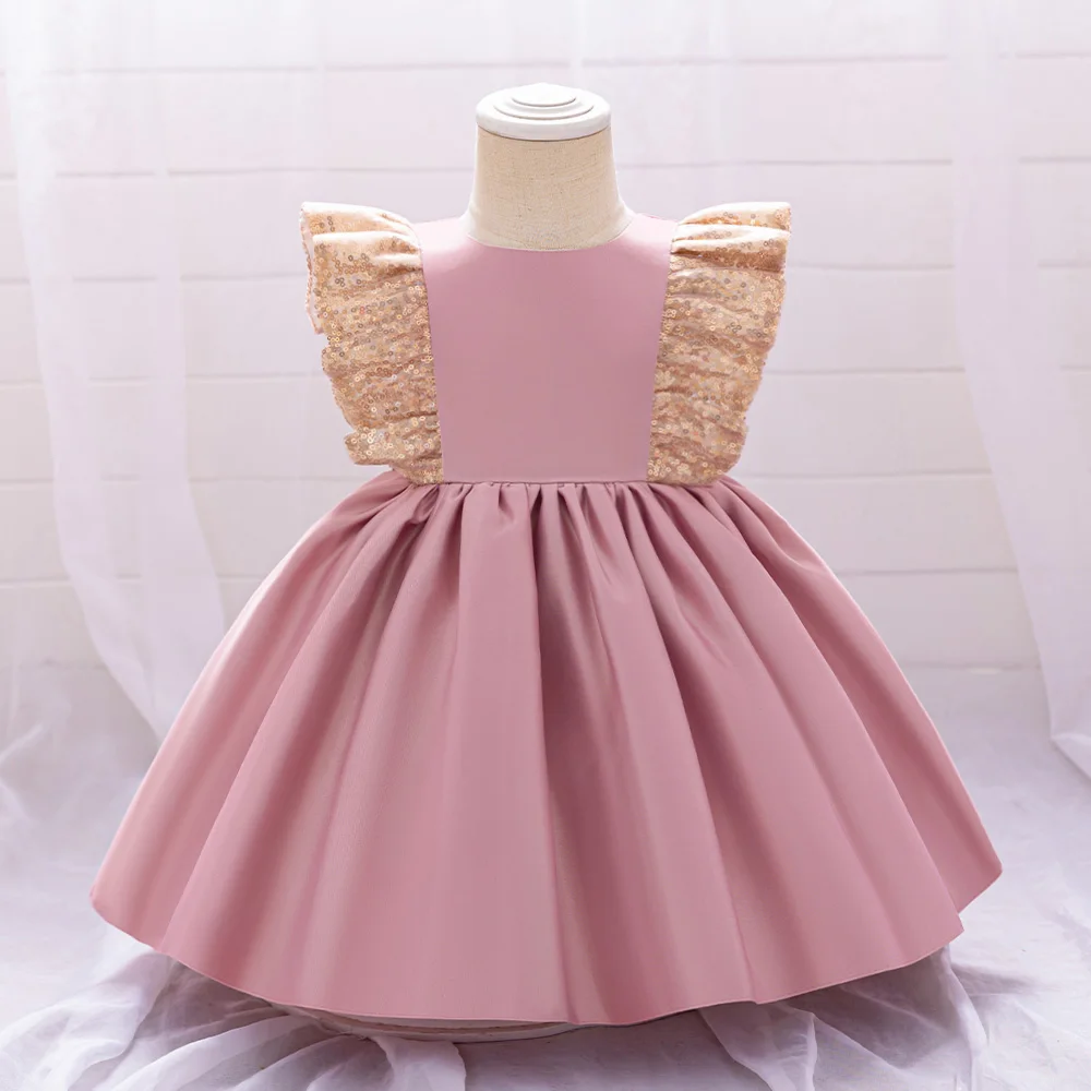 Sequin Bow Baby Girls Party Dresses Elegant Toddler Birthday Wedding Prom Gown Infant Baby Princess Dress Girl Summer Clothes