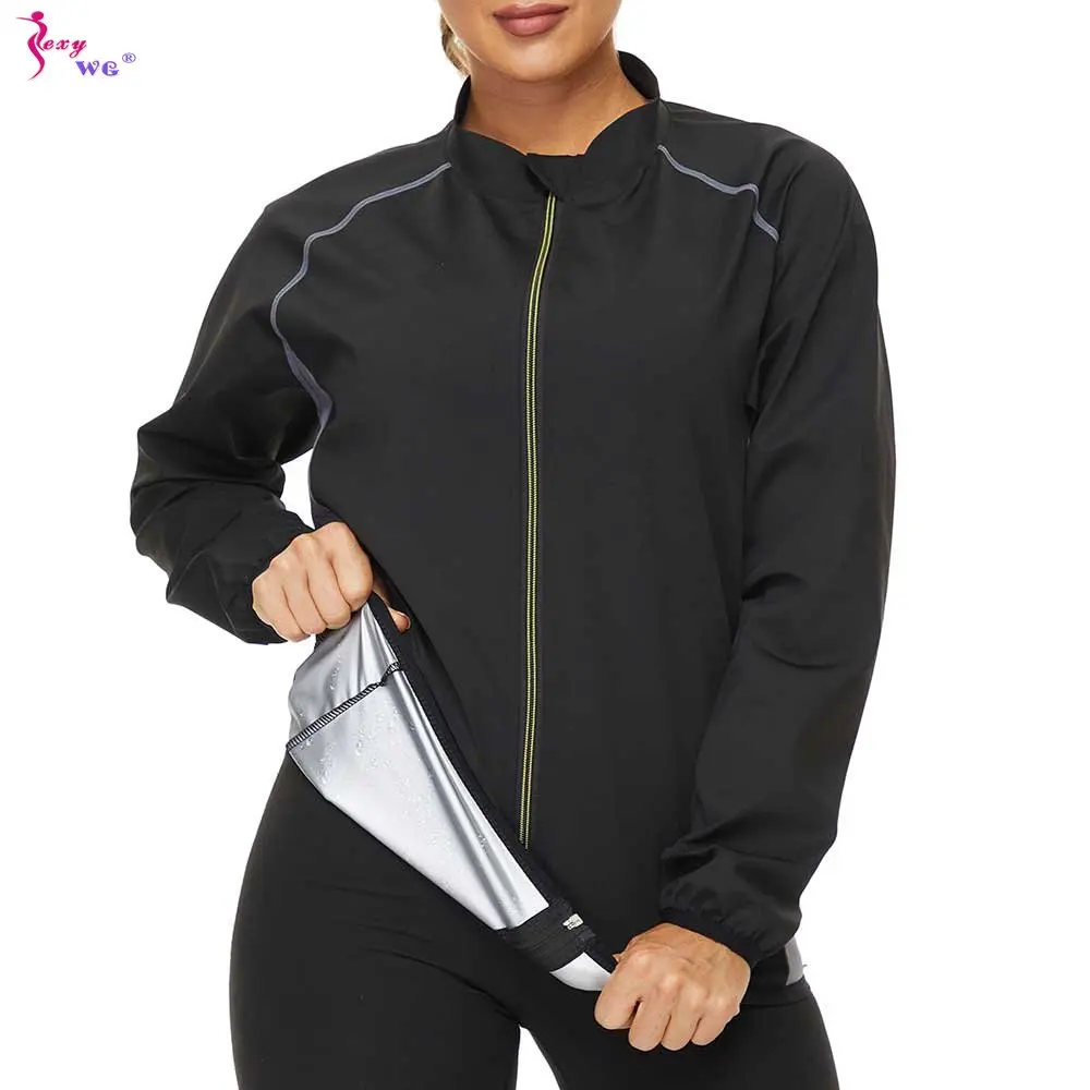 

SEXYWG Sauna Jacket for Women Weight Loss Top Hot Sweat Body Shaper Fitness Long Sleeve Workout Shirt Fat Burning Gym Sport