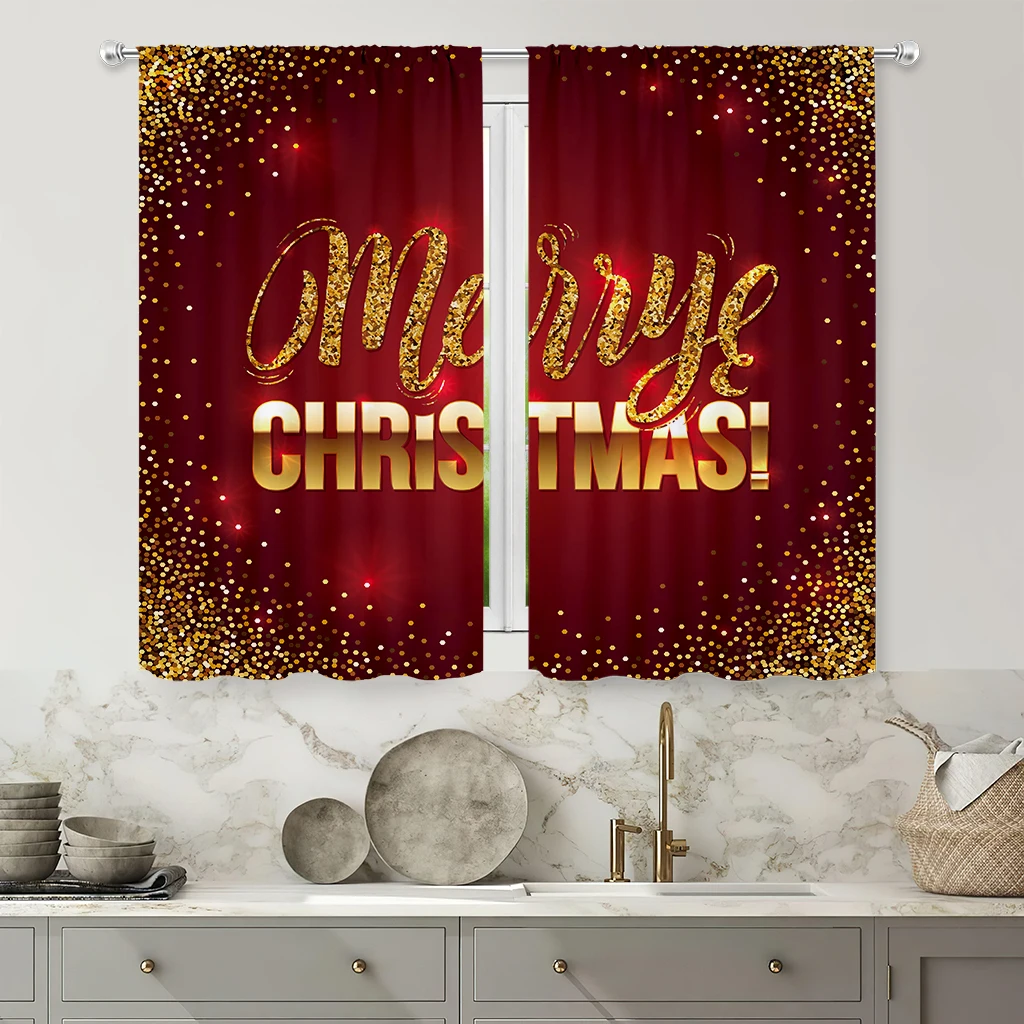 Christmas-Themed Letter Print Decorative Curtains, Vintage Red, New Year's Gift, Festive Window Curtains For Children's Rooms.