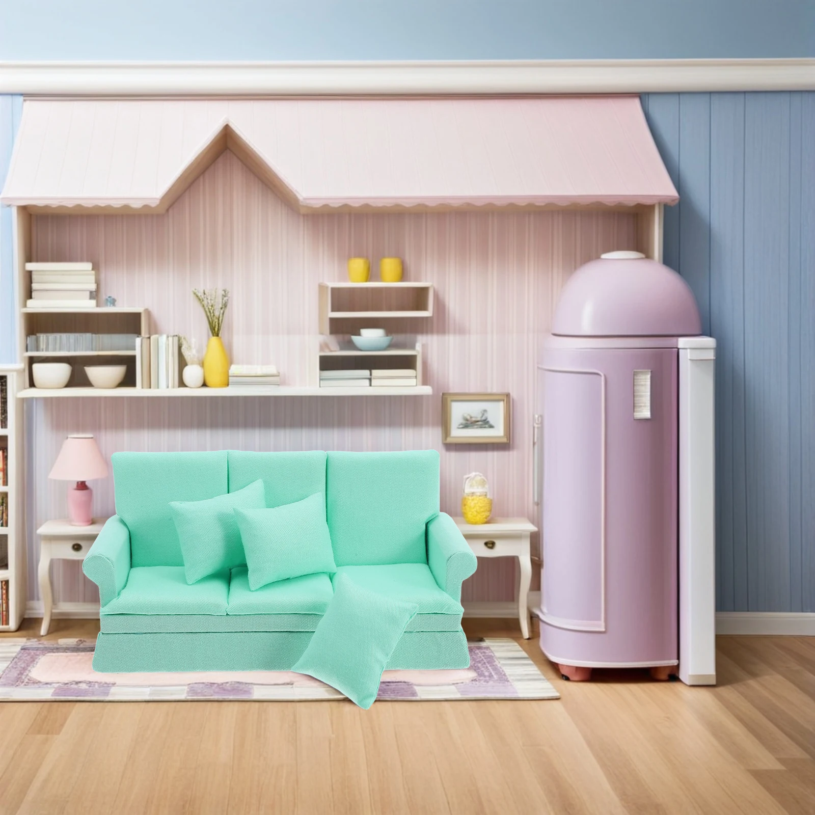 Móveis para casa de bonecas, sofá com travesseiro, mini poltrona para sala de estar, decoração em miniatura