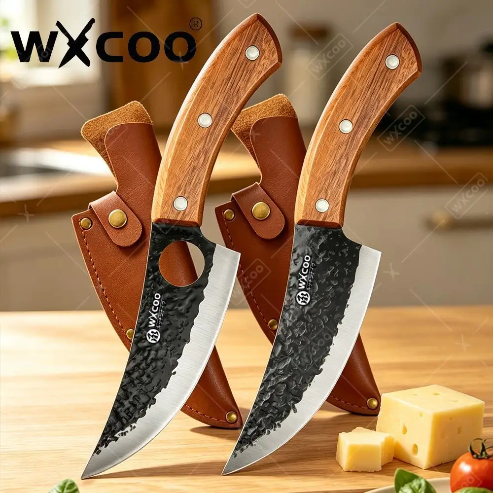 WXCOO Forged Boning Knife Forged Blade Household Meat Knife Anti Slip Copper Rivet Wood Handle Cleaver for Frozen Meat Cutting