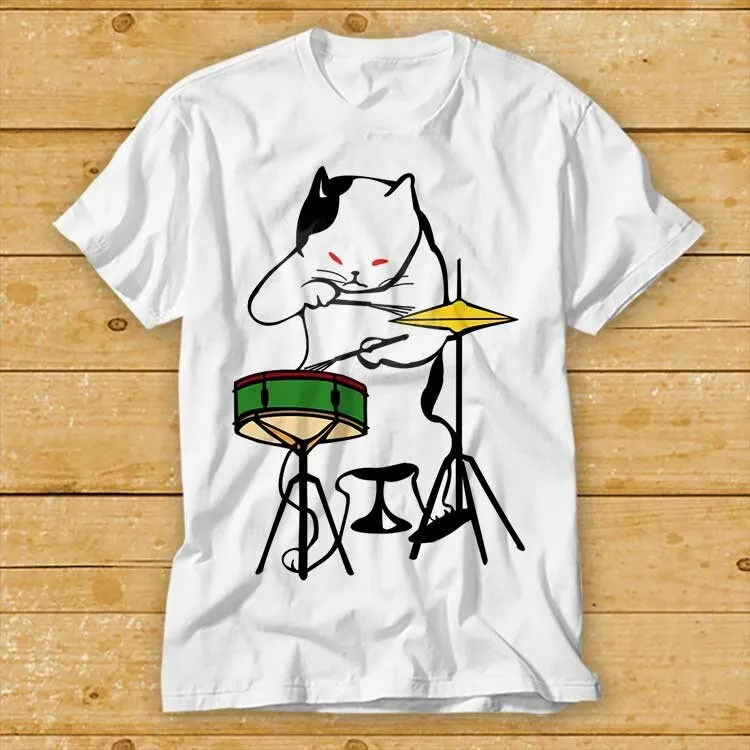 Cat Playing Drums T Shirt Red Eyes Vicious Kitten Music Funny Cool Limited Edition Top 2188