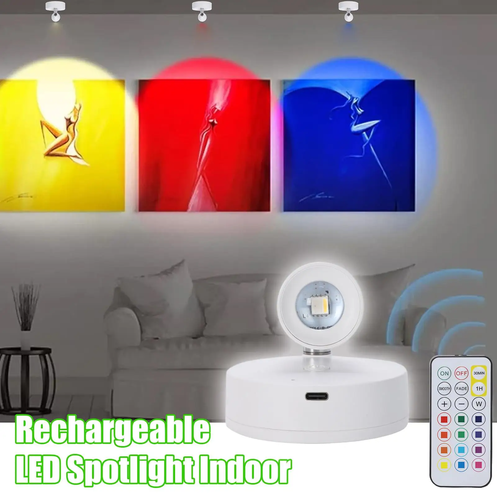 Rechargeable LED Spotlight With RC, Indoor Plants Wall Painting Display Ambient Lighting, Wireless Artwork Focus Spotlight