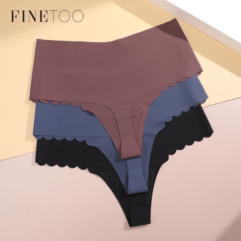 FINETOO New Seamless Ruffles Women's Panties Sexy Ice Silk High Waist Thongs Female Comfortable Stretch G-string Lingerie S-XXL