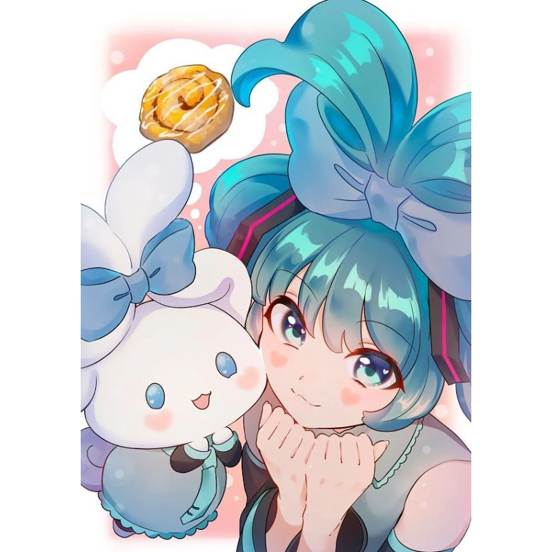 5D DIY Diamond Painting, Sweet Manga With Cinnamon Roll Dessert Art Picture, Relaxing DIY Craft, Holiday & Birthday Gift